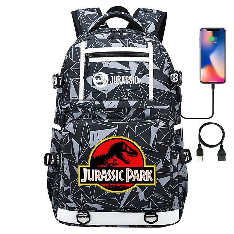 Jurassic Park Travel Backpack School Bag with USB Charging Port