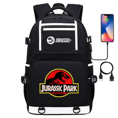 Jurassic Park Travel Backpack School Bag with USB Charging Port