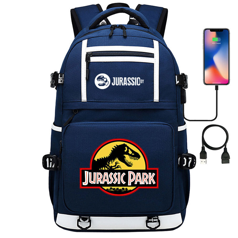 Jurassic Park Travel Backpack School Bag with USB Charging Port