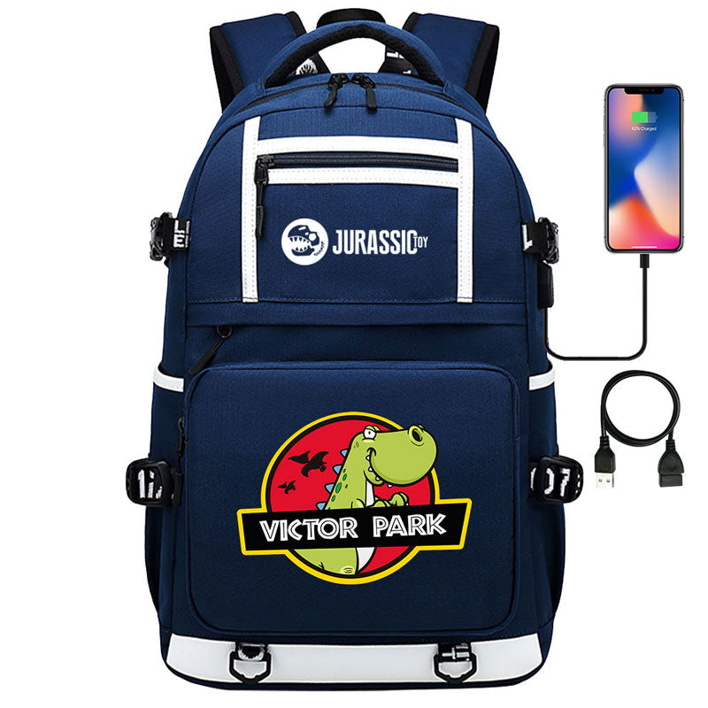 Jurassic Park Travel Backpack School Bag with USB Charging Port