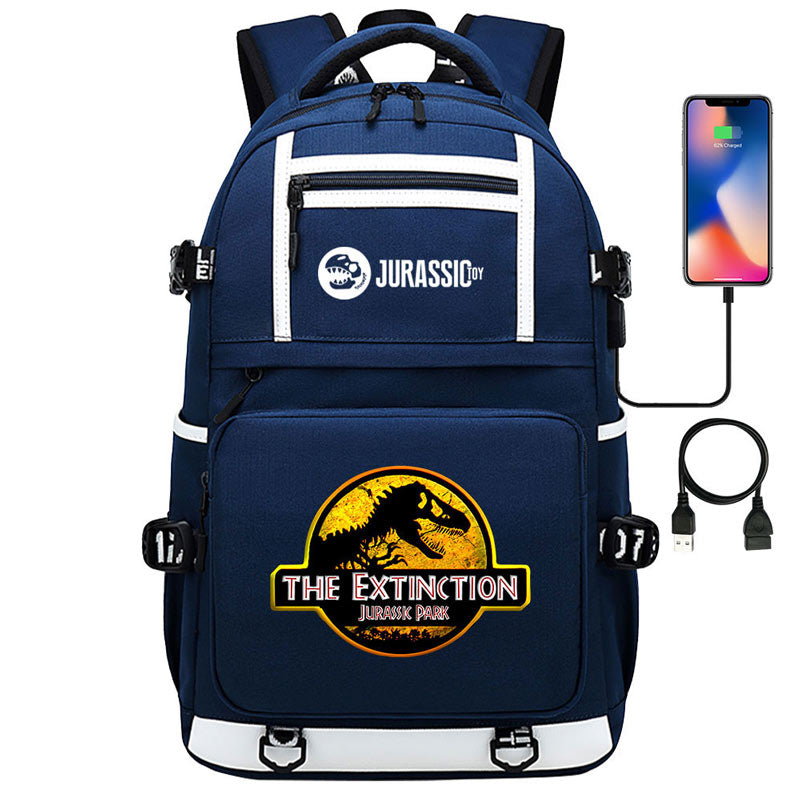 Jurassic Park Travel Backpack School Bag with USB Charging Port