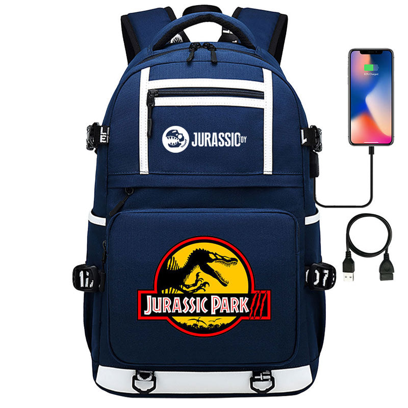 Jurassic Park Travel Backpack School Bag with USB Charging Port