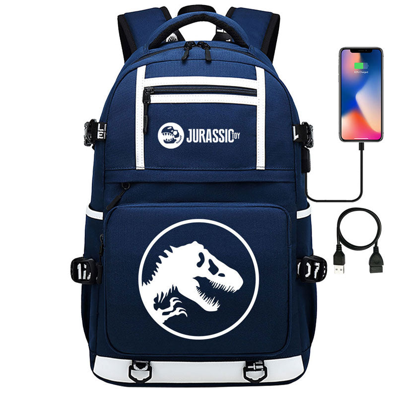 Jurassic Park Travel Backpack School Bag with USB Charging Port