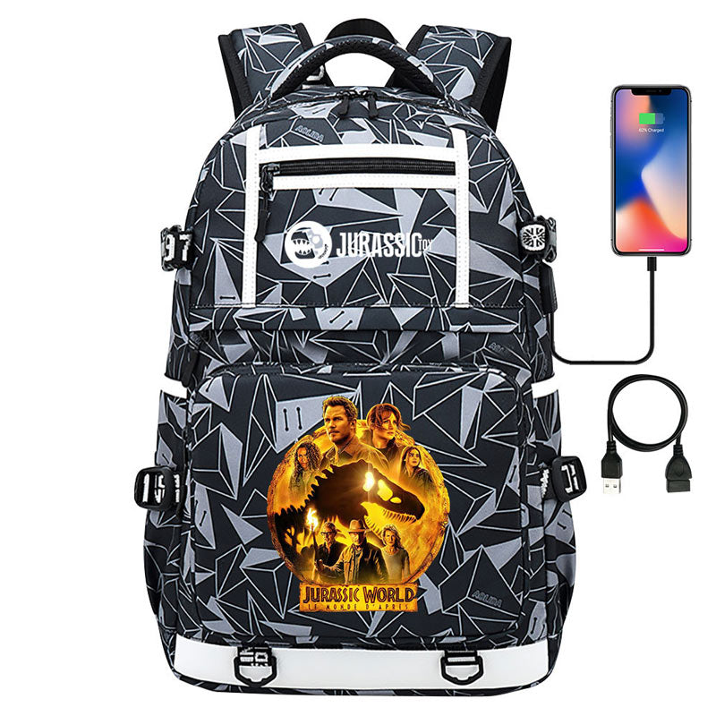 Jurassic Park Travel Backpack School Bag with USB Charging Port