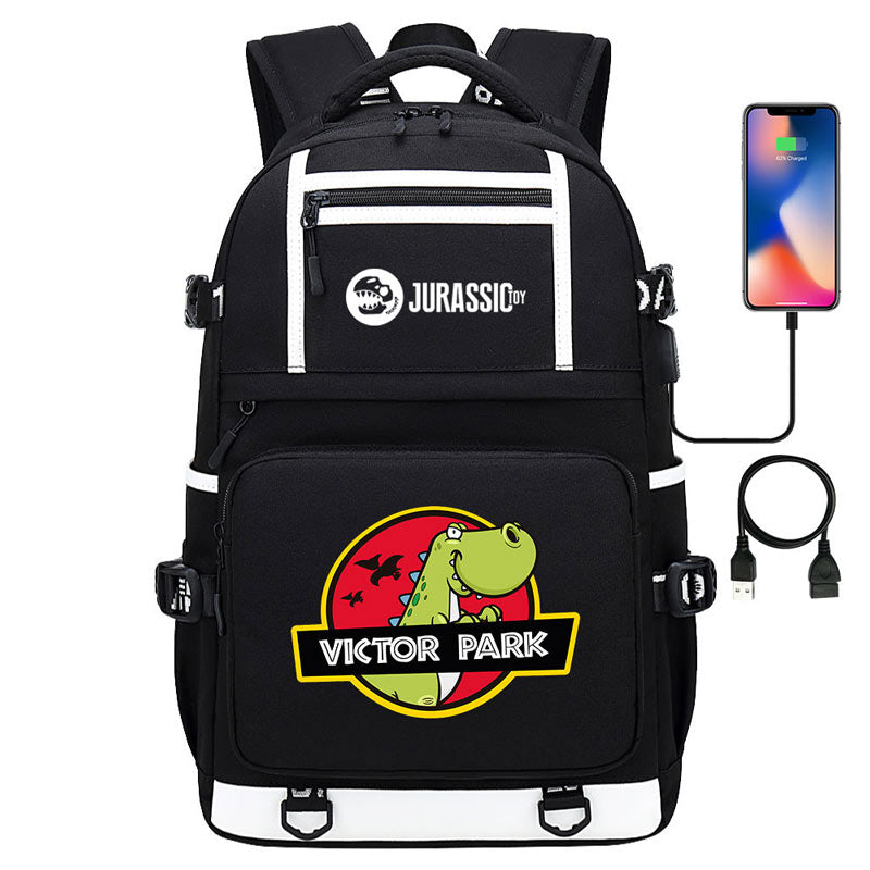 Jurassic Park Travel Backpack School Bag with USB Charging Port