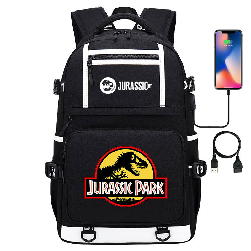 Jurassic Park Travel Backpack School Bag with USB Charging Port