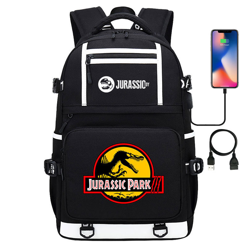 Jurassic Park Travel Backpack School Bag with USB Charging Port