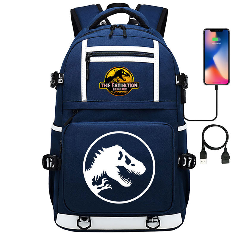 Jurassic Park Travel Backpack School Bag with USB Charging Port