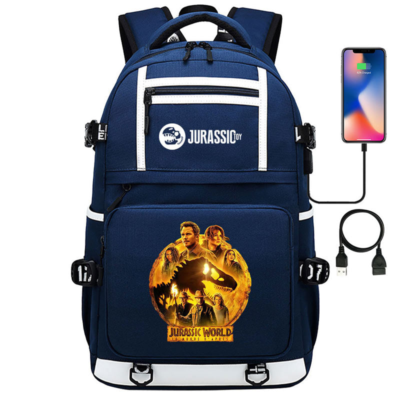 Jurassic Park Travel Backpack School Bag with USB Charging Port