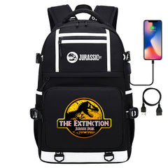 Jurassic Park Travel Backpack School Bag with USB Charging Port