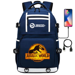 Jurassic Park Travel Backpack School Bag with USB Charging Port