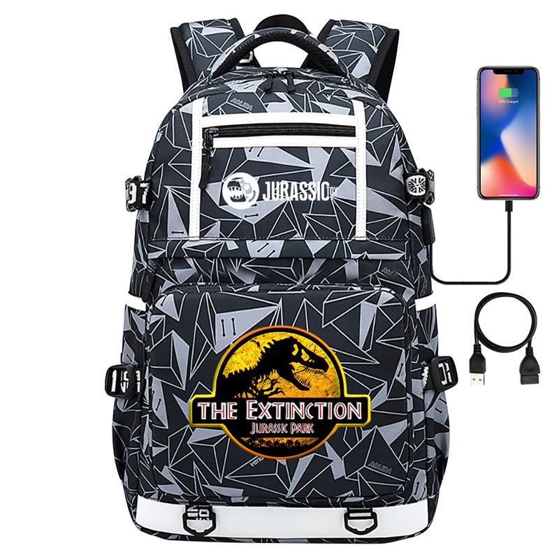 Jurassic Park Travel Backpack School Bag with USB Charging Port