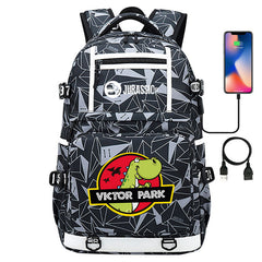 Jurassic Park Travel Backpack School Bag with USB Charging Port