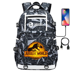 Jurassic Park Travel Backpack School Bag with USB Charging Port