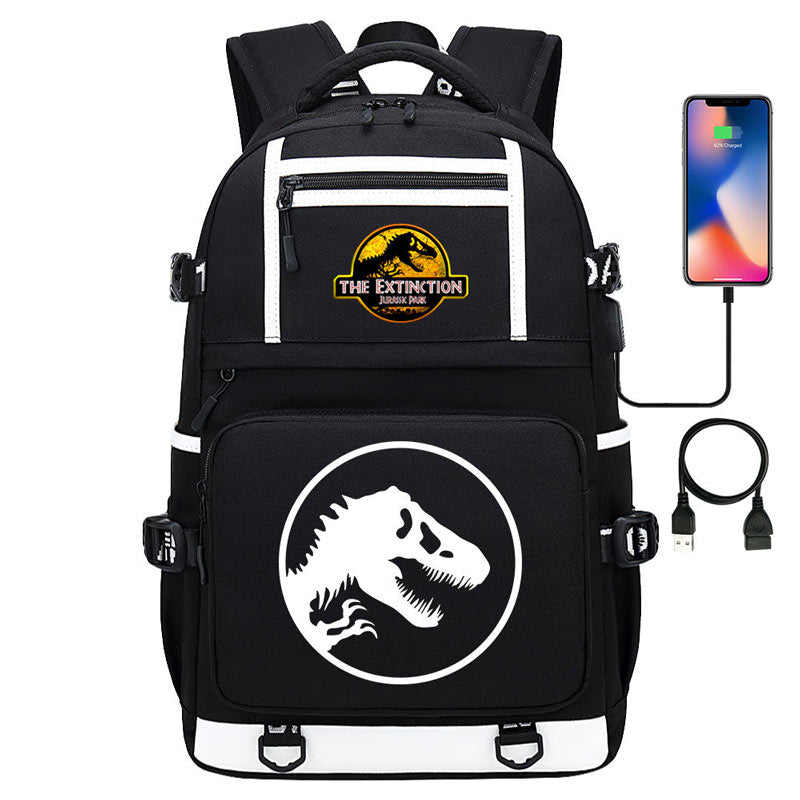 Jurassic Park Travel Backpack School Bag with USB Charging Port