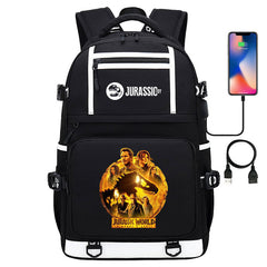 Jurassic Park Travel Backpack School Bag with USB Charging Port