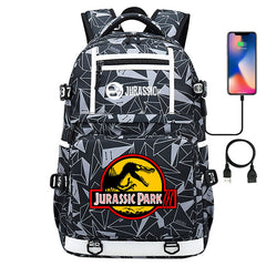 Jurassic Park Travel Backpack School Bag with USB Charging Port