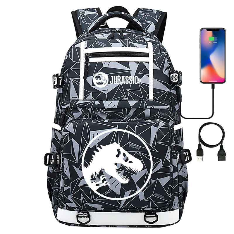 Jurassic Park Travel Backpack School Bag with USB Charging Port