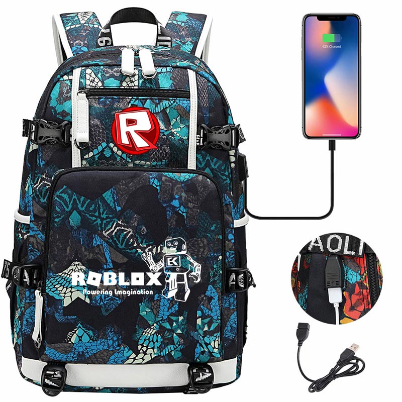 Roblox Backpack Travel Backpack Roblox SchoolBag with USB Charging Port