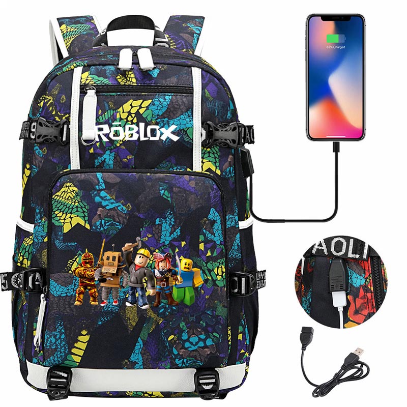 Roblox Backpack Travel Backpack Roblox SchoolBag with USB Charging Port