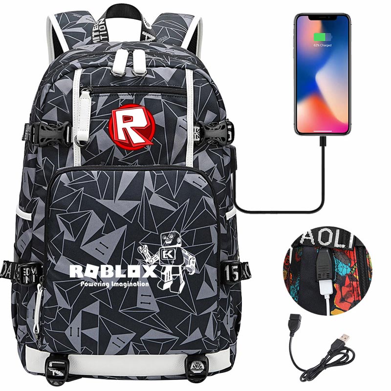 Roblox Backpack Travel Backpack Roblox SchoolBag with USB Charging Port