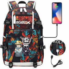 Roblox Backpack Travel Backpack Roblox SchoolBag with USB Charging Port