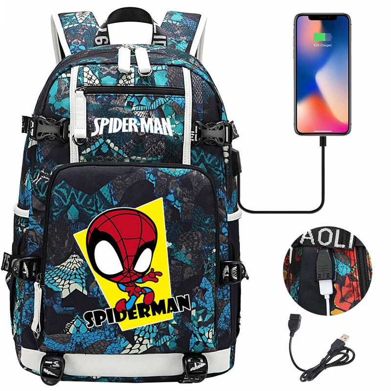 Spiderman Backpack Spider-man School Bag with USB Charging Port