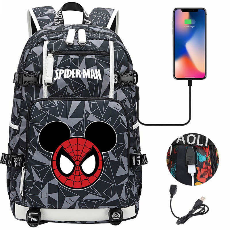 Spiderman Backpack Spider-man School Bag with USB Charging Port