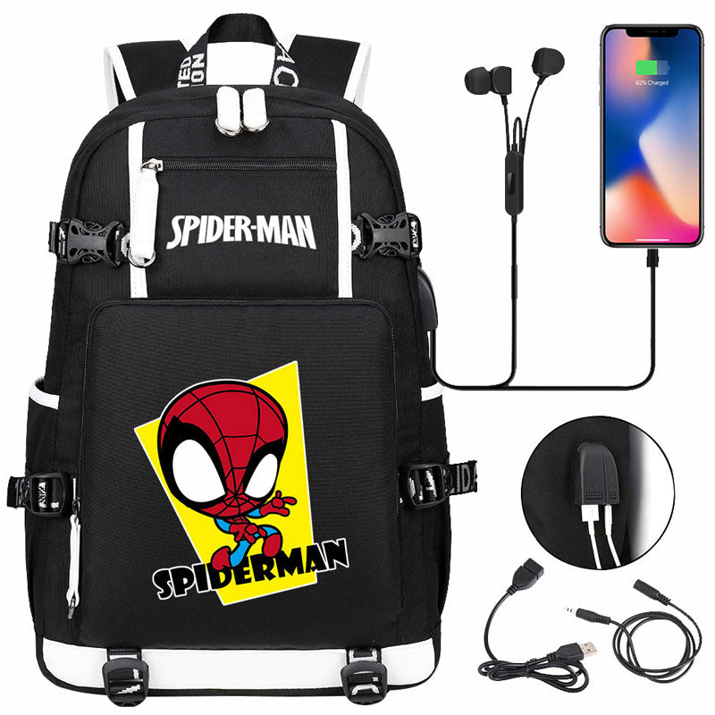 Spiderman Backpack Spider-man School Bag with USB Charging Port