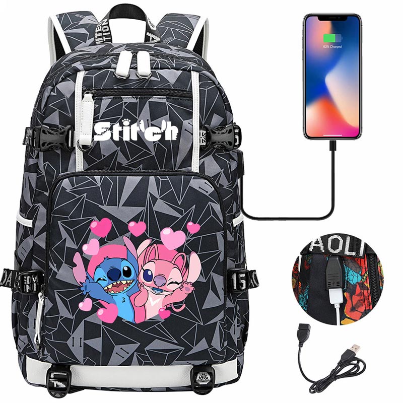 Stitch Backpack Travel Backpack School Bag with USB Charging Port