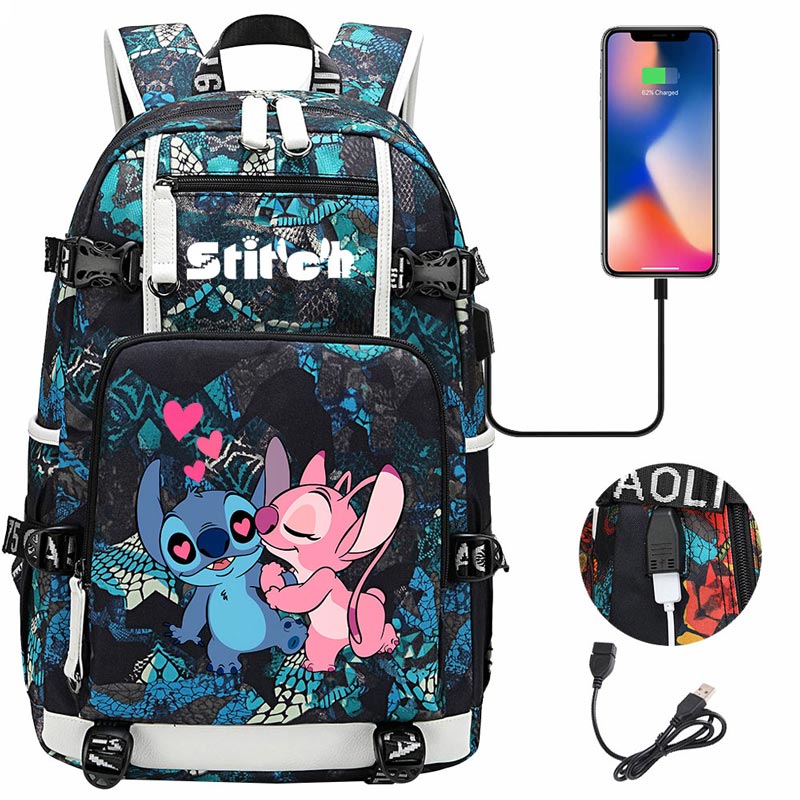 Stitch Multifunction Backpack Travel Backpack School Bag with USB Charging Port