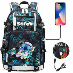 Stitch Backpack Travel Backpack School Bag with USB Charging Port