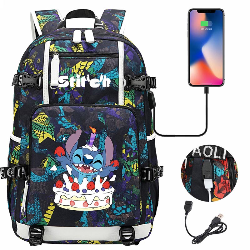 Stitch Backpack Travel Backpack School Bag with USB Charging Port