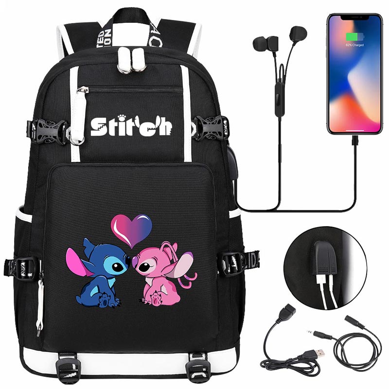 Stitch Backpack Travel Backpack School Bag with USB Charging Port