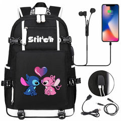 Stitch Backpack Travel Backpack School Bag with USB Charging Port