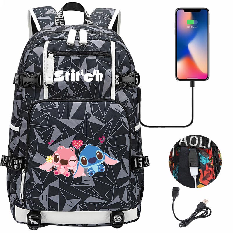 Stitch Backpack Travel Backpack School Bag with USB Charging Port