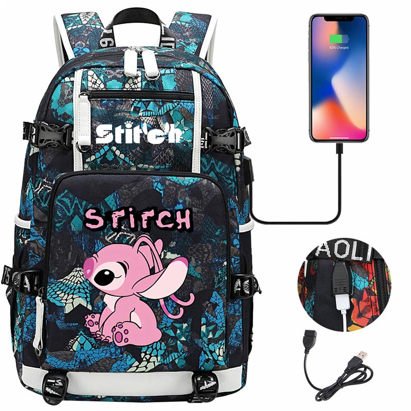 Stitch Backpack Travel Backpack School Bag with USB Charging Port