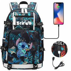 Stitch Backpack Travel Backpack School Bag with USB Charging Port