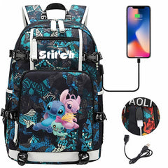 Stitch Backpack Travel Backpack School Bag with USB Charging Port