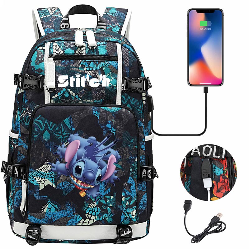 Stitch Backpack Travel Backpack School Bag with USB Charging Port