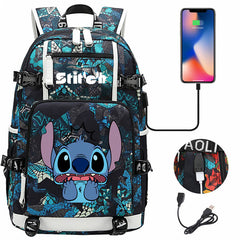 Stitch Backpack Travel Backpack School Bag with USB Charging Port