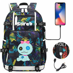 Stitch Backpack Travel Backpack School Bag with USB Charging Port