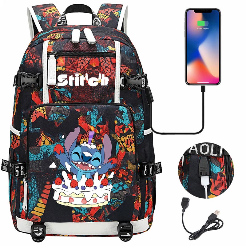 Stitch Backpack Travel Backpack School Bag with USB Charging Port