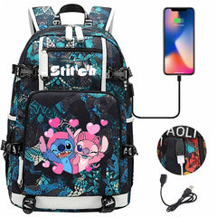 Stitch Backpack Travel Backpack School Bag with USB Charging Port