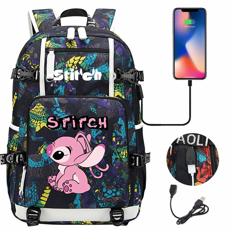 Stitch Backpack Travel Backpack School Bag with USB Charging Port