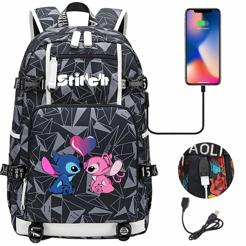 Stitch Backpack Travel Backpack School Bag with USB Charging Port