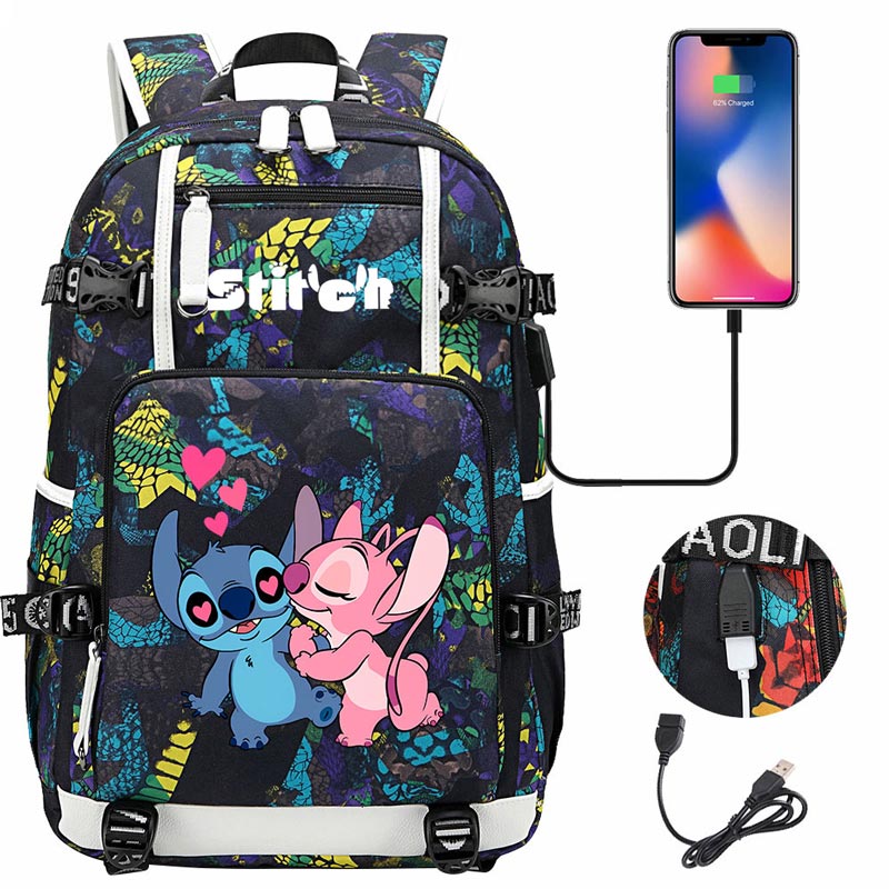 Stitch Multifunction Backpack Travel Backpack School Bag with USB Charging Port