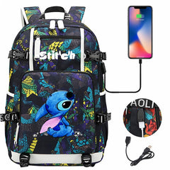 Stitch Backpack Travel Backpack School Bag with USB Charging Port