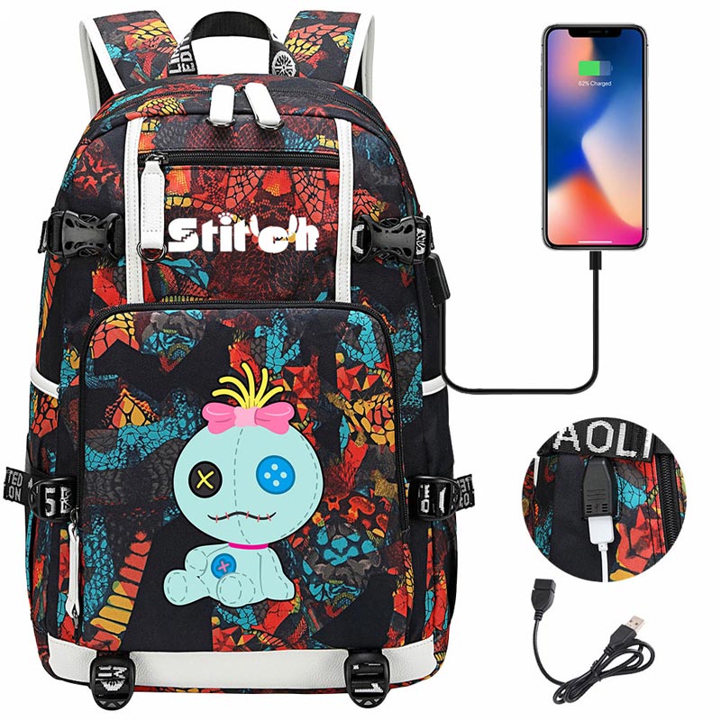 Stitch Backpack Travel Backpack School Bag with USB Charging Port