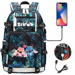 Stitch Backpack Travel Backpack School Bag with USB Charging Port